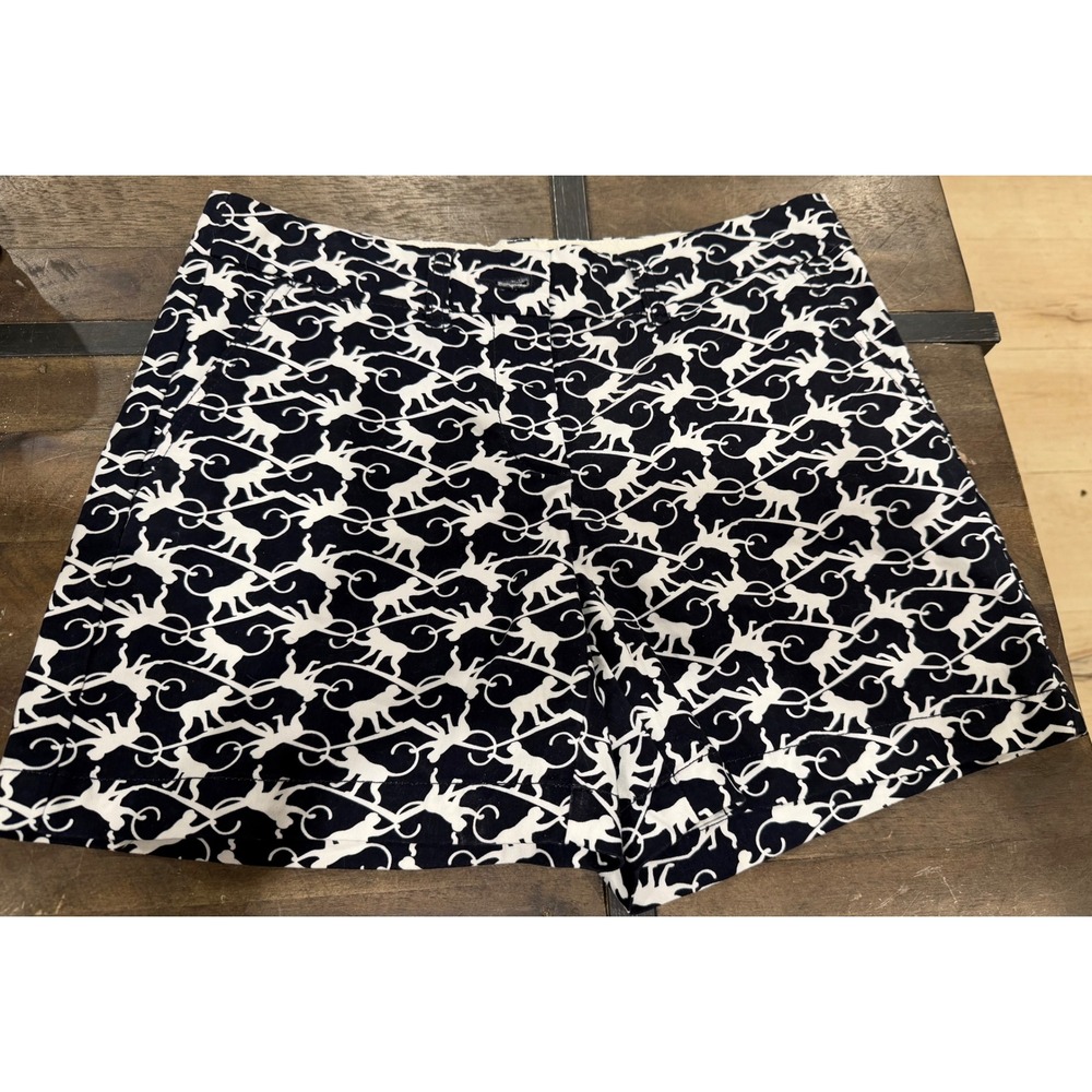 Crown & Ivy Womens Navy White Monkey Print Chino Shorts Size 4 Preppy Summer